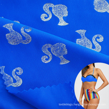 uv protection shimmer silver foil printed swimwear polyamide four way stretch lycra fabric